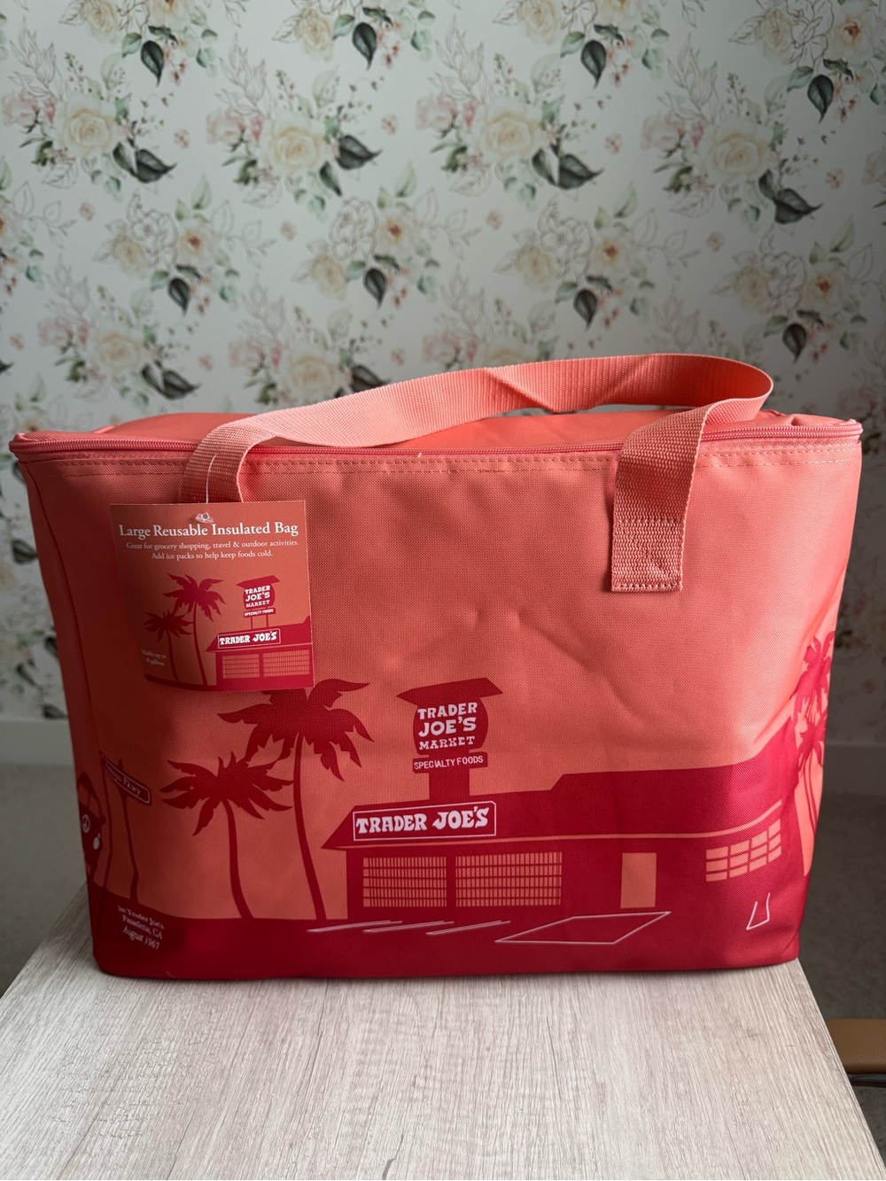 Trader Joe's Coral & Red Reusable Insulated Cooler Tote Bag
